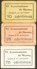 MARTOS (JAEN). 10 Céntimos, 25 Céntimos y 75 Céntimos. (1937ca). (González: 3398, 3399, 3401). Raros. MBC/BC.