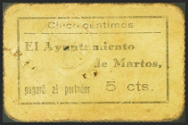 MARTOS (JAEN). 5 Céntimos. (1937ca). (González: 3404). Muy raro. BC+.