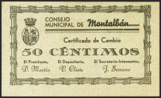 MONTALBAN (TERUEL). 50 Céntimos. 1 de Junio de 1937. (González: 3620). Raro. EBC+.