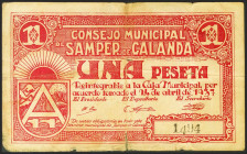 SAMPER DE CALANDA (TERUEL). 1 Peseta. 24 de Abril de 1937. (González: 4661). Raro. BC-.