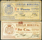 SARIÑENA (HUESCA). 50 Céntimos y 1 Peseta. 10 de Junio de 1937. (González: 4785/86). Serie completa. MBC/BC.