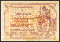 TOMELLOSO (CIUDAD REAL). 1 Peseta. 9 de Julio de 1937. (González: 5045). Inusual. MBC+.