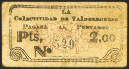 VALDERROBRES (TERUEL). 2 Pesetas. (1937ca). (González: 5299). Rarísimo. MBC.