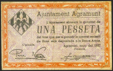 AGRAMUNT (BARCELONA). 1 Peseta. Marzo 1937. (González: 6013). MBC.