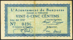 BANYERES (TARRAGONA). 25 Céntimos. Junio 1937. (González: 6502). Inusual. MBC.