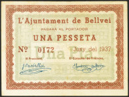 BELLVEI DEL PENEDES (TARRAGONA). 1 Peseta. Junio 1937. (González: 7001). Raro. EBC.