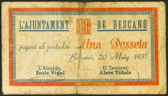 BESCANO (GERONA). 1 Peseta. 20 de Mayo de 1937. (González: 7045). Raro. BC-.