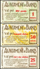 BLANES (GERONA). 25 Céntimos, 50 Céntimos y 1 Peseta. 25 de Agosto de 1937. (González: 7112/14). Serie completa. EBC.