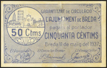 BREDA (GERONA). 50 Céntimos. 11 de Mayo de 1937. Serie A. (González: 7200). Inusual. BC+.