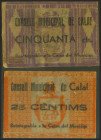 CALAF (BARCELONA). 25 Céntimos y 1 Peseta. (1937ca). (González: 7261, 7263). Raros. MBC+.