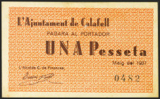CALAFELL (TARRAGONA). 1 Peseta. Mayo 1937. (González: 7271). Raro. EBC.