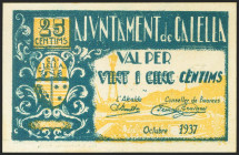 CALELLA (BARCELONA). 25 Céntimos. Octubre 1937. Serie A. (González: 7290). Apresto original. SC.