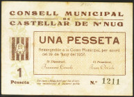 CASTELLAR DE N´HUG (BARCELONA). 1 Peseta. 19 de Junio de 1937. (González: 7420). Muy raro. MBC.