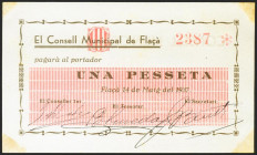 FLAÇA (GERONA). 1 Peseta. 14 de Mayo de 1937. (González: 7880). Raro. EBC+.