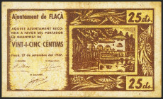 FLAÇA (GERONA). 25 Céntimos. 27 de Septiembre de 1937. (González: 7881). EBC.