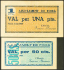 FOIXA (GERONA). 50 Céntimos y 1 Peseta. Mayo 1937. (González: 7902/03). Inusual serie completa. EBC-.