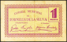 FORNELS DE LA SELVA (GERONA). 1 Peseta. Junio 1937. Serie A. (González: 7925). Rarísimo. MBC+.