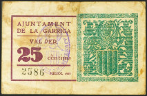 LA GARRIGA (BARCELONA). 25 Céntimos. Julio 1937. (González: 7986). Inusual. BC+.