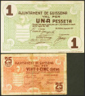 GUISSONA (LERIDA). 25 Céntimos y 1 Peseta. 2 de Agosto de 1937. (González: 8179, 8181). EBC/MBC.