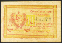 LA POBLA DE SEGUR (LERIDA). 1 Peseta. 1937. (González: 9338). Inusual. BC.