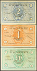 PREMIA DE MAR (BARCELONA). 50 Céntimos, 1 Peseta y 2 Pesetas. Abril 1937. Series C, B y A, respectivamente. (González: 9461/63). Inusual serie complet...
