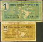 PUIG ALT DE TER (GERONA). 25 Céntimos y 1 Peseta. 4 de Julio de 1937. (González: 9478/79). Serie completa. BC.