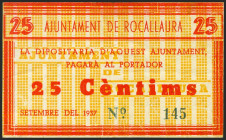 ROCALLAURA (LERIDA). 25 Céntimos. Septiembre 1937. (González: 9711). Raro. MBC+.