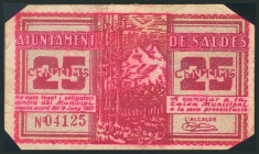 SALDES (BARCELONA). 25 Céntimos. 10 de Junio de 1937. (González: 9816). Inusual. RC.
