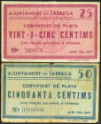 TARREGA (LERIDA). 25 Céntimos y 50 Céntimos. Junio 1937. (González: 10101/02). Serie completa. MBC/BC.