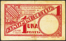 TEIA (BARCELONA). 1 Peseta. (1936ca). (González: 10124). Inusual. MBC.