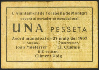 TORROELLA DE MONTGRI (GERONA). 1 Peseta. 27 de Mayo de 1937. (González: 10393). Raro. MBC.