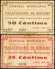 VALLFOGONA DE RIUCORP (TARRAGONA). 25 Céntimos y 50 Céntimos. Julio 1937. (González: 10516, 10517). Inusuales. BC.