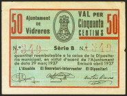 VIDRERES (GERONA). 50 Céntimos. Abril 1937. Serie B. (González: 10646). Raro. EBC.
