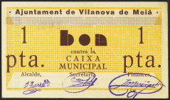 VILANOVA DE MEIA (LERIDA). 1 Peseta. 12 de Septiembre de 1937. (González: 10817). Raro. EBC+.