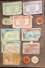Resto de colección de diferentes billetes de la Guerra Civil, montada en álbum de la época, en diversas calidades. MBC/BC. A EXAMINAR.