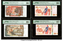 Algeria Banque Centrale d'Algerie 10; 100 Dinars 1.11.1970 Pick 127b; 128a Two Examples PMG Gem Uncirculated 66 EPQ (2); Tunisia Banque Centrale 20 Di...
