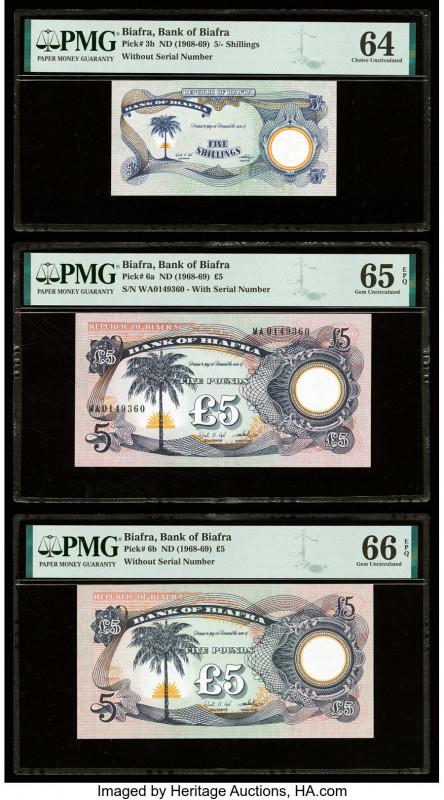 Biafra Bank of Biafra 5 Shillings; 5 Pounds (2) ND (1968-69) Pick 3b; 6a; 6b Thr...