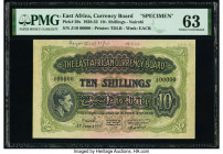 East Africa East African Currency Board 10 Shillings 1.6.1939 Pick 29s Specimen PMG Choice Uncirculated 63. Printer's annotations, previous mounting a...