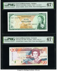 East Caribbean States Currency Authority, Antigua; Grenada 5; 20 Dollars ND (1965); (1994) Pick 14i; 33g Two Examples PMG Superb Gem Unc 67 EPQ (2). 
...