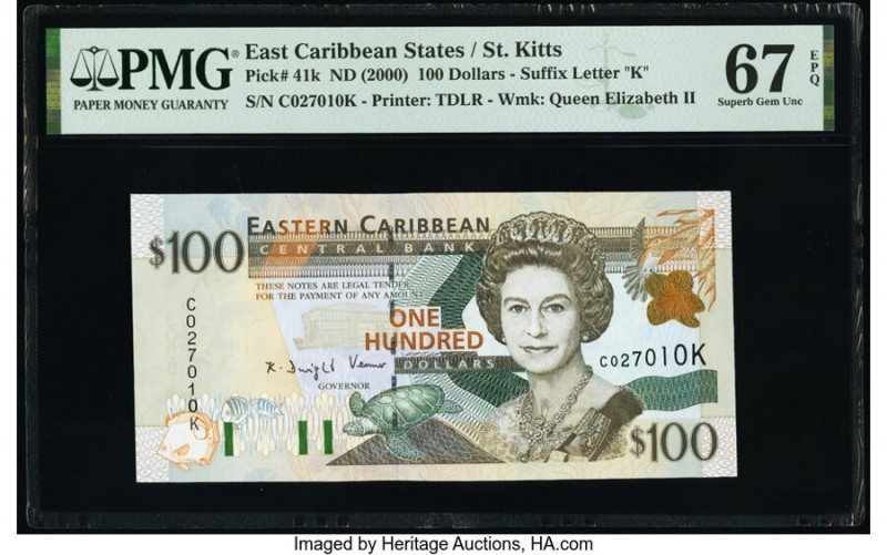 East Caribbean States Central Bank, St. Kitts 100 Dollars ND (2000) Pick 41k PMG...