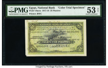 Egypt National Bank of Egypt 25 Piastres 24.8.1917 Pick 10acts Color Trial Specimen PMG About Uncirculated 53 Net. A perforated Cancelled punch, print...