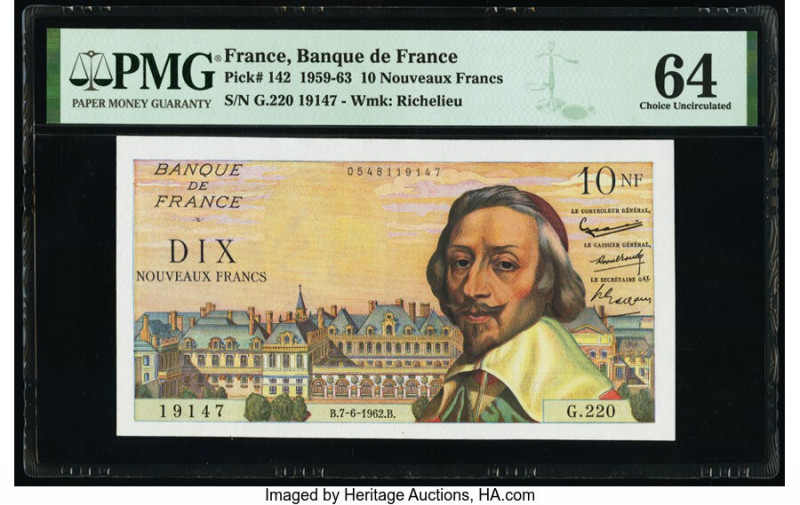 France Banque de France 10 Nouveaux Francs 7.6.1962 Pick 142 PMG Choice Uncircul...