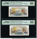 Guadeloupe Caisse Centrale de la France d'Outre-Mer 5 Francs ND (1947-49) Pick 31 Two Consecutive Examples PMG Gem Uncirculated 66 EPQ (2). 

HID09801...