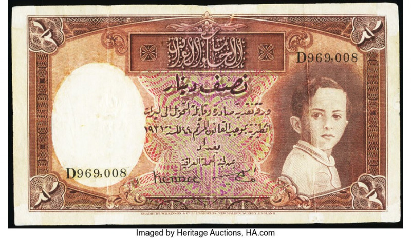 Iraq Government of Iraq 1/2 Dinar 1931 (ND 1942) Pick 17a Very Good. Repaired; t...
