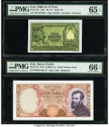Italy Biglietto Di Stato; Banca d'Italia 50; 10,000 Lire 1951; 1973 Pick 91a; 97f Two Examples PMG Gem Uncirculated 65 EPQ; Gem Uncirculated 66 EPQ. 
...