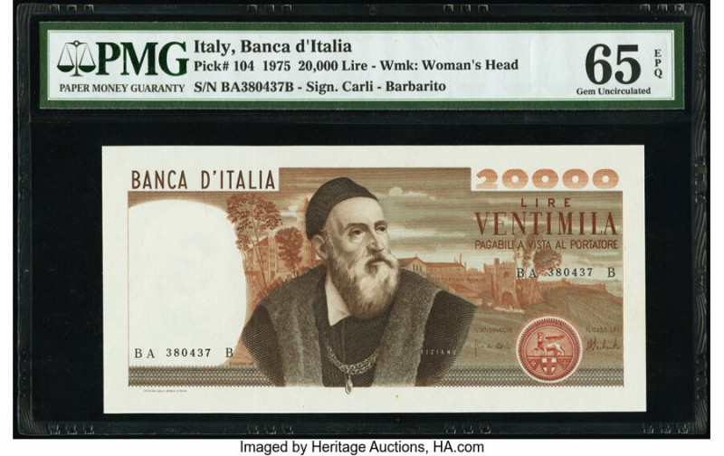 Italy Banco d'Italia 20,000 Lire 1975 Pick 104 PMG Gem Uncirculated 65 EPQ. 

HI...