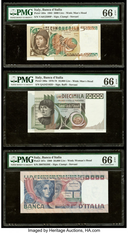 Italy Banco d'Italia 5000; 10,000; 50,000 Lire 1983; 1976-78; 1980 Pick 105c; 10...