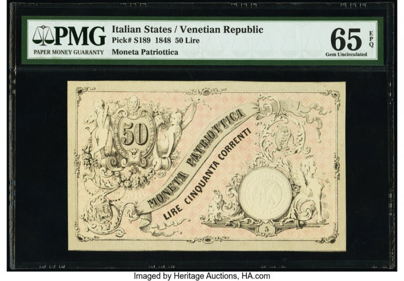 Italy Venetian Republic- Moneta Patriottica 50 Lire 1848 Pick S189 PMG Gem Uncir...