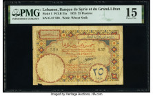 Lebanon Banque de Syrie et du Grand-Liban 25 Piastres 1925 Pick 1 PMG Choice Fine 15. 

HID09801242017

© 2022 Heritage Auctions | All Rights Reserved...