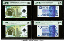 Lebanon Banque du Liban 100,000 Livers 2020 Pick 99a Two Consecutive Examples PMG Superb Gem Unc 68 EPQ (2); Netherlands Netherlands Bank 10 Gulden 25...